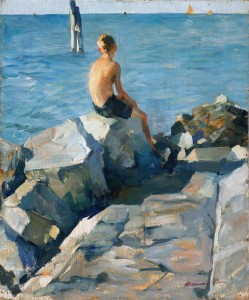Alessandro Pomi (1890 – 1976) Giovane pescatore Anni ‘20 / Olio su tavola / 60x49,8 cm