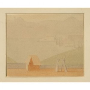 Antonio Calderara L'isola di San Giulio 1954, acquarello, 12 X 15 cm